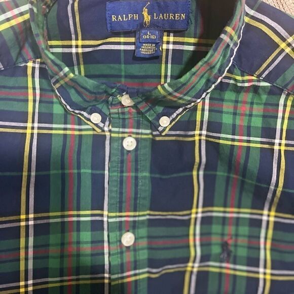 RALPH LAUREN BUTTON DOWN GREEN BLUE RED PLAID SIZE L BOYS 10/12 - Picture 3 of 3